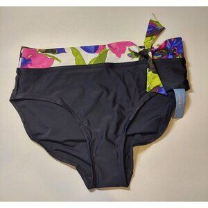 NEW With Tags St. John's Bay Swim Bottoms Womens 12 Black floral colorful tie